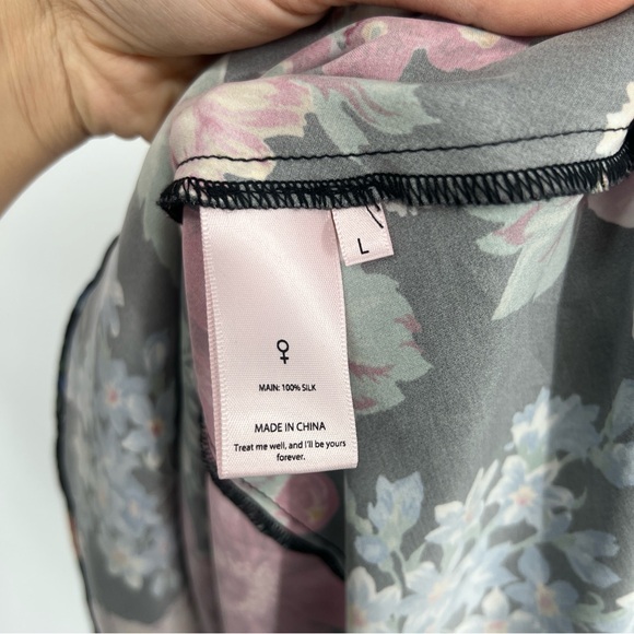 Selkie The Puck Poet 100% Silk Puff Sleeve Black Floral Slip Maxi Dress Gown L - Picture 12 of 13